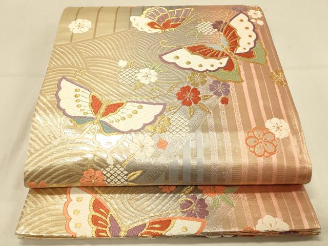 平和屋着物◎六通柄袋帯　唐織　立波花蝶文　金糸　正絹　逸品　DAAX6263jm