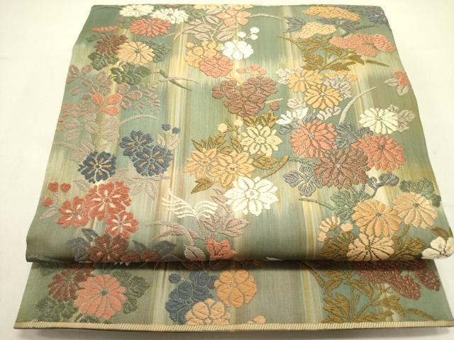 平和屋着物●六通柄袋帯　唐織　草花　正絹　逸品　DAAZ2317op