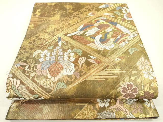 平和屋着物▼六通柄袋帯 唐織 双鳥桐花文 光彩箔 金銀糸 引箔 鈴乃屋扱い 正絹 逸品 DABB1024fe