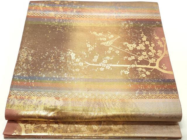 平和屋着物◎六通柄袋帯 梅に鶯 陶漆箔 金糸 引箔 正絹 逸品 DABD4294qa