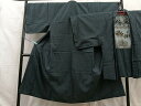 平和屋着物■男性 お召 アンサンブル 絣文様 羽裏:富士山 長羽織 正絹 逸品 BAAR3493yc