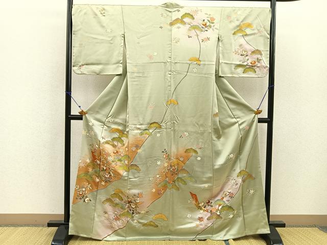平和屋着物■訪問着 駒刺繍 草花文 暈し染め 金彩 正絹 逸品 BAAQ1119me