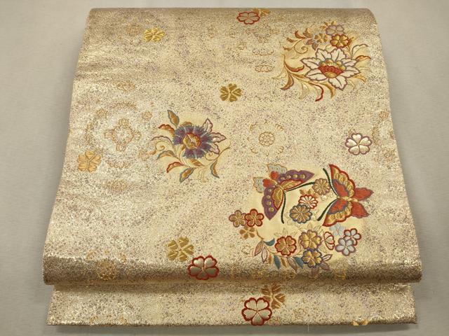 平和屋着物◎六通柄袋帯　唐織　花蝶丸文　金糸　正絹　逸品　CAAV0127qe