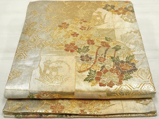 平和屋着物◎六通柄袋帯 花丸文 金糸 正絹 逸品 DAAV0754qa
