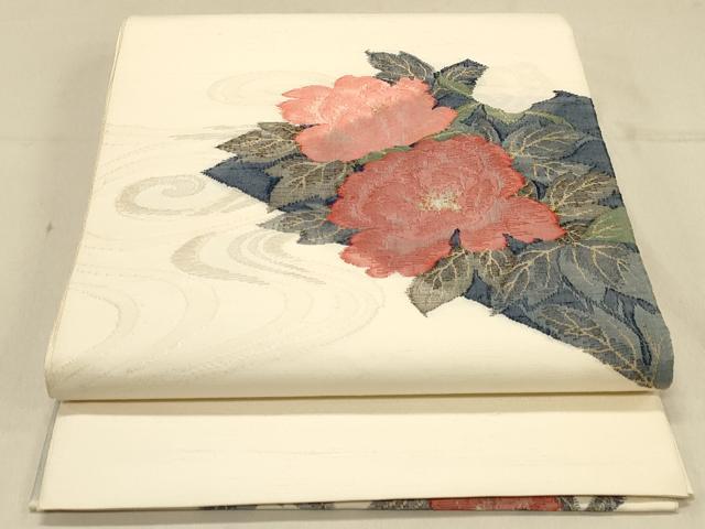 平和屋着物◎太鼓柄袋帯　すくい織　草花文　正絹　逸品　DAAX6269jm