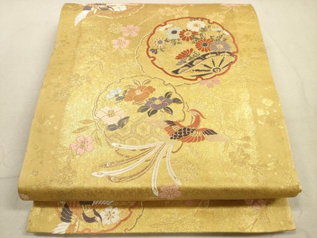 平和屋着物◎六通柄袋帯　唐織　花鳥元禄　金糸　正絹　逸品　DABA8473xg