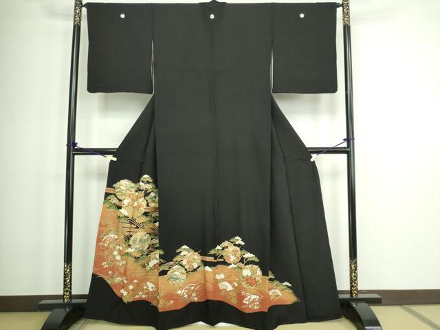 平和屋着物■豪華黒留袖　雪輪扇面草花文　金彩　正絹　逸品　DABA9899sf