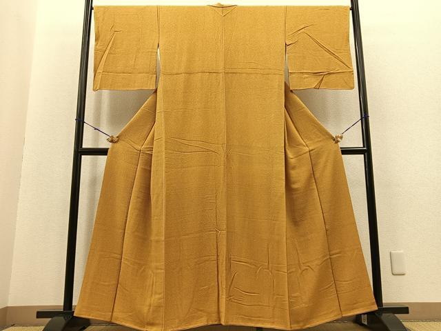 平和屋着物■上質な色無地 紋意匠 柑子色 正絹 逸品 BAAQ8713ow