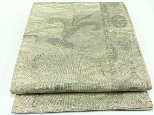 平和屋着物＊夏物 六通柄袋帯 草花文 金糸 正絹 逸品 AAAY5918jh