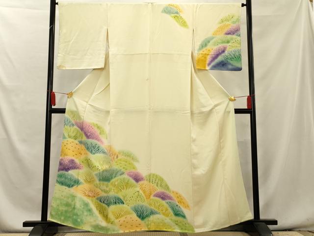 平和屋着物■訪問着 手描き 枝葉文 暈し染め 正絹 逸品 AAAY7460cs