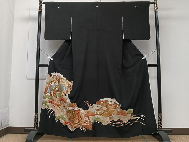 平和屋着物■豪華黒留袖　駒刺繍　鳳凰花文　金彩　正絹　逸品　CABB8800xi