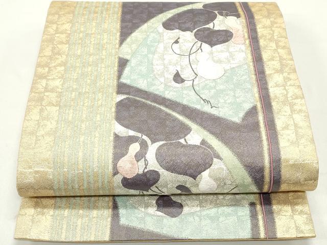 平和屋着物●六通柄袋帯　唐織　縞花伝　瓢箪　金銀糸　正絹　逸品　DAAW6722ob
