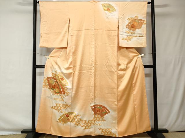 平和屋着物■訪問着 駒刺繍 地紙重ね亀甲草花文 暈し染め 金彩 正絹 逸品 CAAU0706ev