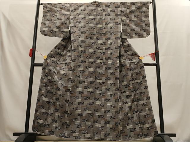 平和屋着物■上質な紬 横段花唐草文 正絹 逸品 AAAX8953iu