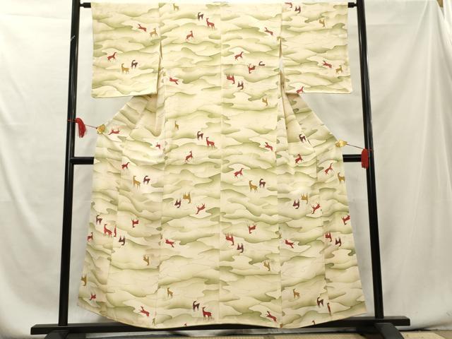 平和屋着物■上質な小紋 鹿 暈し染め 正絹 逸品 AAAY7442cs