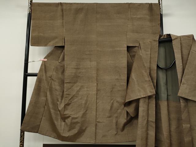 平和屋着物●男性　紬　アンサンブル　霞文　樺茶色　西武百貨店扱い　正絹　逸品　CABD7377ut