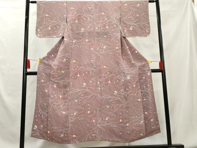 平和屋着物■上質な小紋 陶器枝花文 鬼しぼ縮緬 正絹 逸品 未使用 AAAY7452cs