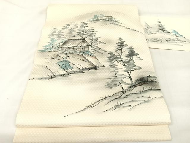Rakuten - 平和屋着物◎九寸名古屋帯 手描き 遠山風景文 正絹 逸品 AABA8663uw