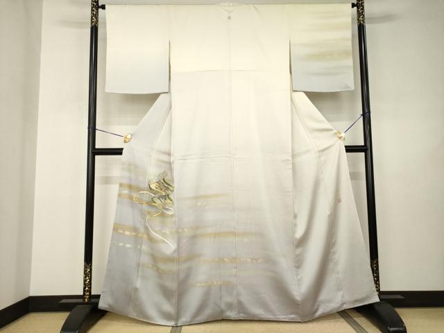 平和屋着物●人間国宝　福田喜三郎　訪問着　刺繍　絵巻文　暈し染め　金彩　正絹　逸品　AABJ3142ck