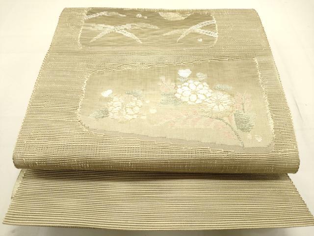 平和屋着物＊夏物　八寸名古屋帯　草花　金銀糸　正絹　逸品　DAAV1863op