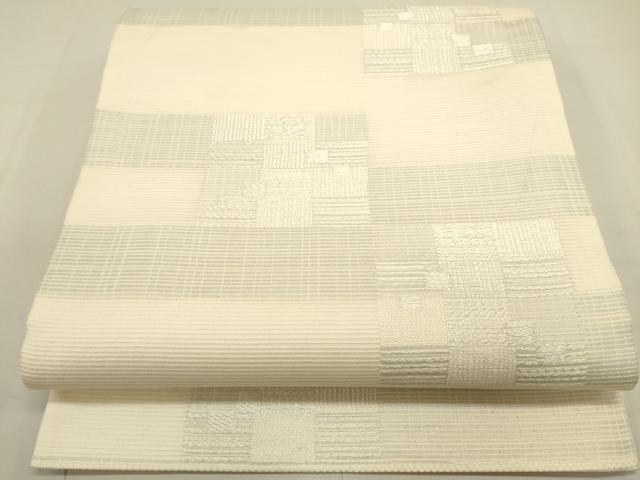 平和屋着物＊夏物　六通柄袋帯　格子　横段文　銀糸　正絹　逸品　DAAV1919op