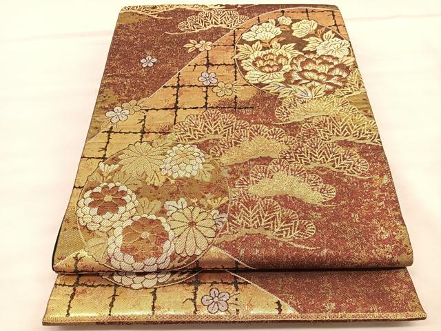 平和屋着物◎六通柄袋帯　遠山花丸文　金銀糸　正絹　逸品　BAAV1453hv