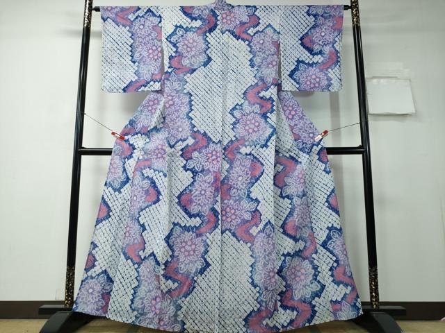 平和屋着物∴夏物　浴衣　有松鳴海絞り　流水花文　綿　逸品　CAAY4445ng