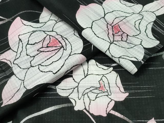 平和屋着物∴夏物　浴衣　薔薇　露芝文　黒地　綿　逸品　CAAY4454ng