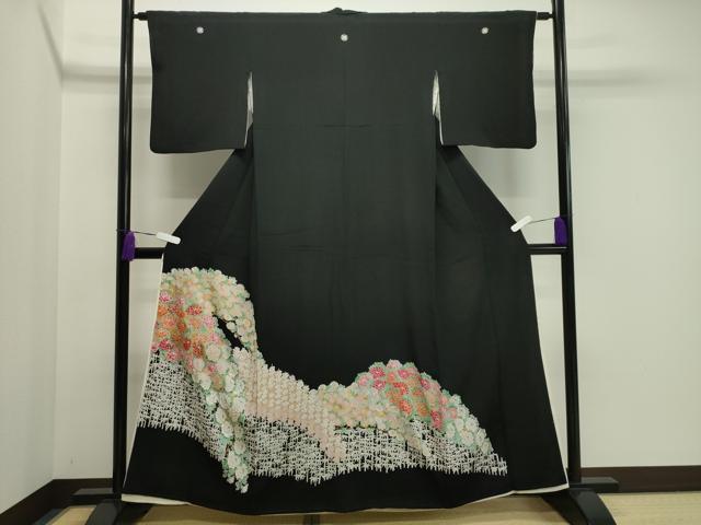 平和屋着物■豪華黒留袖 駒刺繍 梅笹花文 金彩 正絹 逸品 CAAY6569gh
