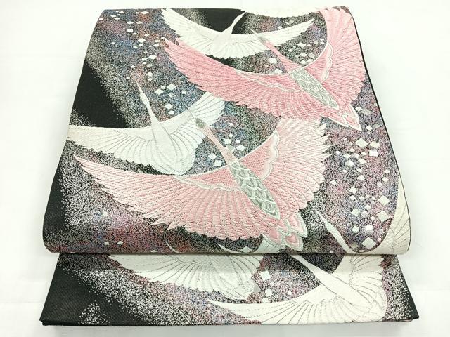 平和屋着物◎六通柄袋帯　唐織　飛鶴文　銀糸　正絹　逸品　CABC1805nb