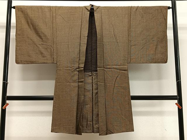 平和屋着物∞男性　長羽織　本場大島紬　格子　正絹　逸品　CABD4647ua