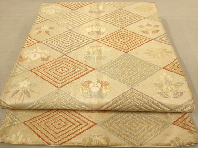 平和屋着物◎六通柄袋帯　花菱文　金糸　正絹　逸品　AABC1523dt