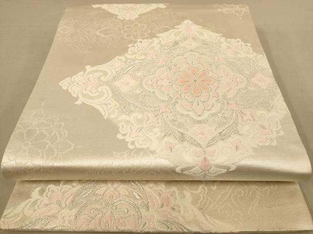 平和屋着物◎六通柄袋帯　唐織　花菱文　銀糸　正絹　逸品　AABC1525dt