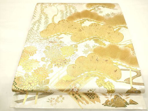 平和屋着物▼六通柄袋帯 渡り橋松花文 金彩 引箔 正絹 逸品 未使用 CAAU5880ak 平和屋着物▼六通柄袋帯 渡り橋松花文 金彩 引箔 正絹 逸品 未使用 CAAU5880ak