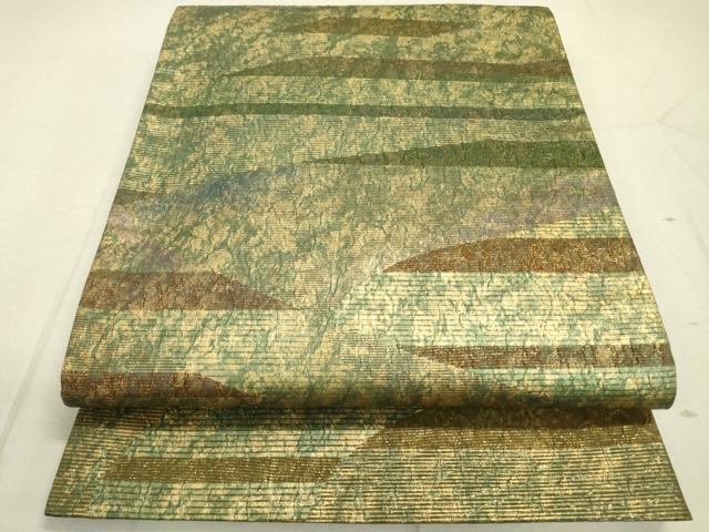 平和屋着物▼全通柄袋帯　作家物　紙芸　横段　金糸　正絹　逸品　DAAU9457fe