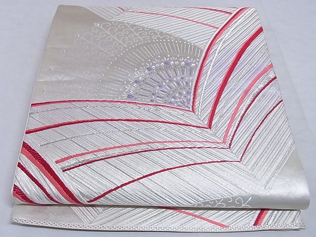 平和屋着物■六通柄袋帯　唐織　飾花文　銀糸　正絹　逸品　A-az5354