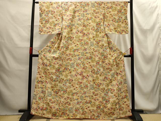 平和屋着物■上質な小紋　松竹梅花風景文　正絹　逸品　AABG1377sx