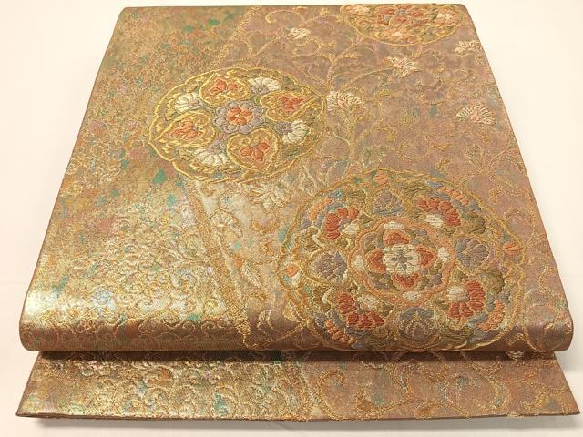 平和屋着物▼六通柄袋帯　切嵌鏡裏更紗　金糸　引箔　正絹　逸品　CAAY0130vp