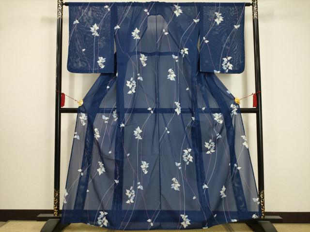 平和屋着物＊夏物　小紋　絽　草花文　洗える着物　AABA5556sx