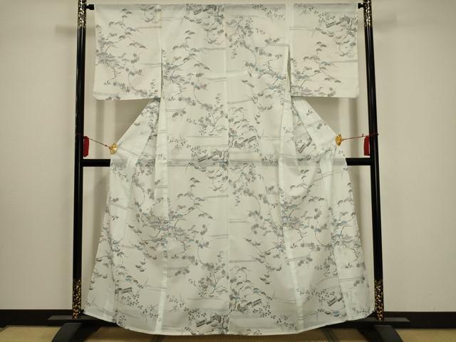 平和屋着物＊夏物　小紋　絽　風景文　洗える着物　AABA5557sx