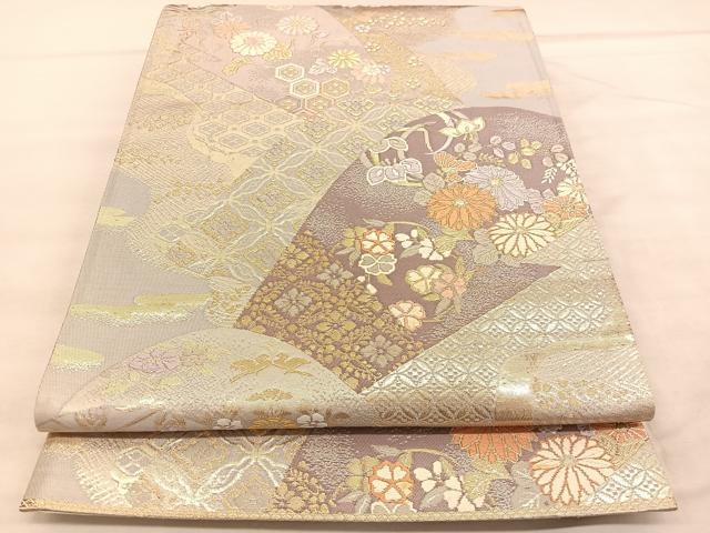 平和屋着物◎六通柄袋帯　唐織　重山花文　金糸　正絹　逸品　BAAV1468hv(4)