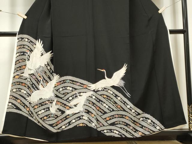 Full-Length Under-Kimono - 平和屋着物■豪華黒留袖　刺繍　飛鶴文　金銀糸　正絹　逸品　CABC7635ou