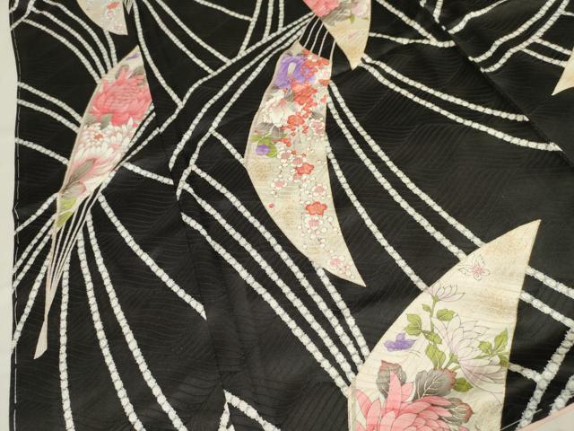 平和屋着物■上質な小紋 扇面花文 黒地 金彩 やまと誂製 正絹 逸品 DAAP6823jm