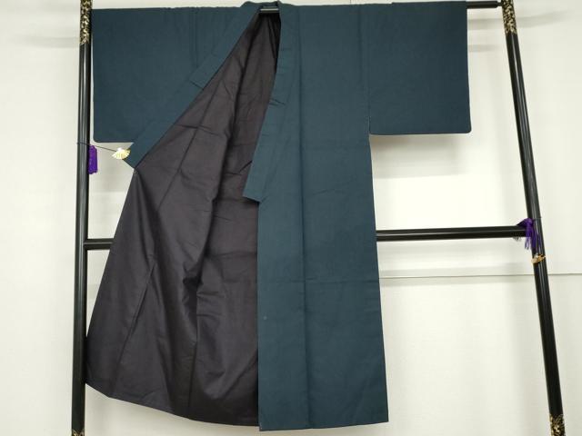 平和屋着物■男性　紬　アンサンブル　色無地　留紺色　正絹　逸品　AAAS4562cs