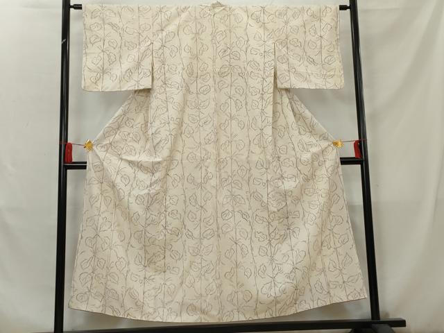 平和屋着物■上質な紬 手描き 枝葉文 正絹 逸品 AABC1448cs