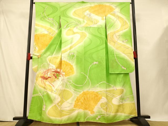 平和屋着物■豪華振袖　駒刺繍　絞り　鳳凰扇子文　暈し染め　金糸　正絹　逸品　AABE8764fw