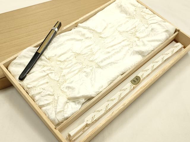 平和屋本店●和装小物　帯締め・帯揚げ・扇子セット　礼装用　笹浪組　柄絞り　飛鳥文　金糸　金彩　逸品　未使用　AABK5440ay