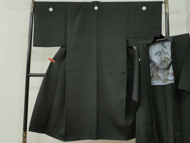 平和屋着物●男性　黒紋付　羽織セット　作家物　羽裏：風景文　正絹　逸品　CABB4476yc