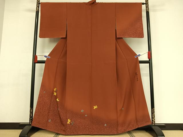 Rakuten - 平和屋着物●木下茂森　訪問着　手描き　舞花文　たたき染め　正絹　逸品　AAAY9986np
