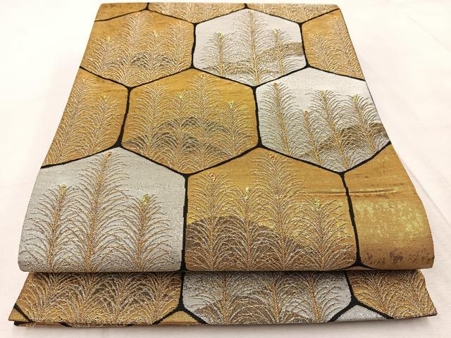 平和屋着物◎六通柄袋帯　亀甲草木文　黒地　金銀糸　引箔　鈴乃屋扱い　正絹　逸品　BAAV4618yc